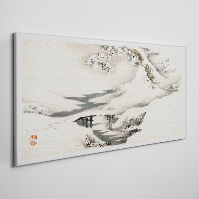 Vászonkép Téli táj híddal