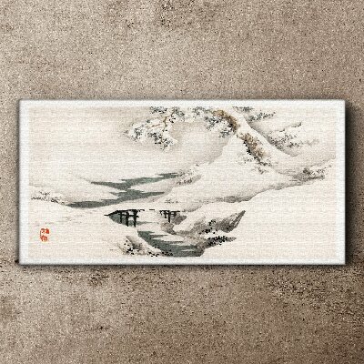 Vászonkép Téli táj híddal