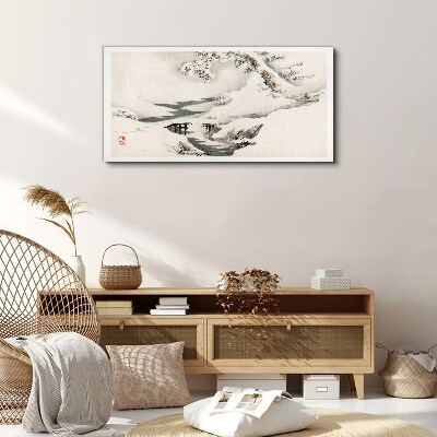 Vászonkép Téli táj híddal