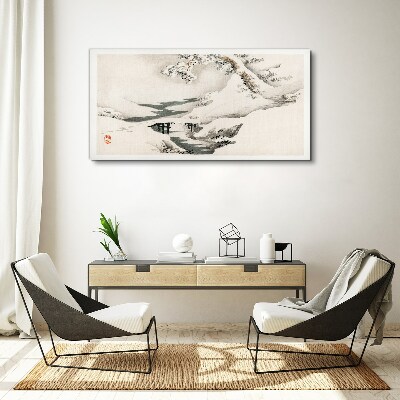 Vászonkép Téli táj híddal