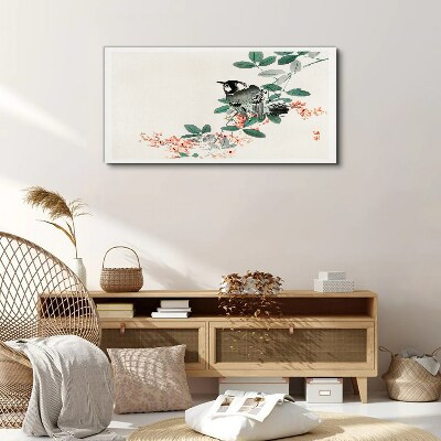 Vászonkép Madár a háttérben a virágok