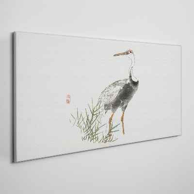 Vászonkép Fekete gólya a fű háttérben