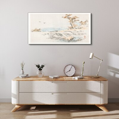 Vászonkép Békés táj a víz mellett