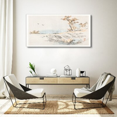 Vászonkép Békés táj a víz mellett