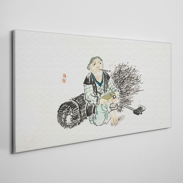 Vászonkép Öreg ember seprűvel