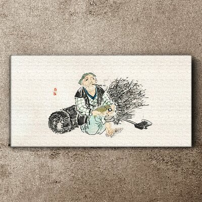 Vászonkép Öreg ember seprűvel