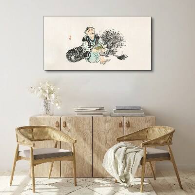 Vászonkép Öreg ember seprűvel