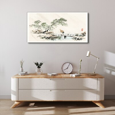 Vászonkép Békés táj híddal