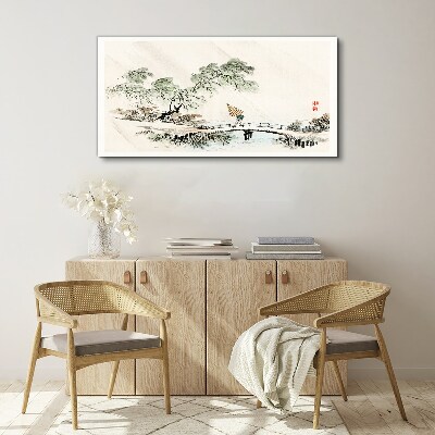 Vászonkép Békés táj híddal