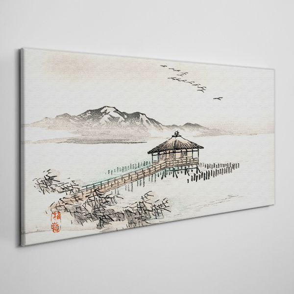 Vászonkép Békés táj a víz mellett