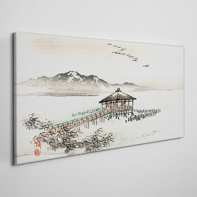 Vászonkép Békés táj a víz mellett