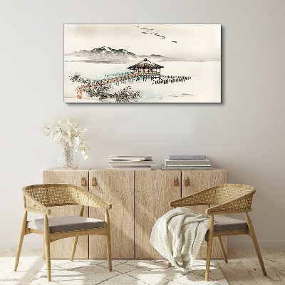 Vászonkép Békés táj a víz mellett