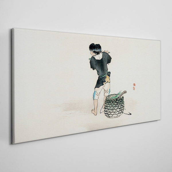 Vászonkép Fiú kosárral