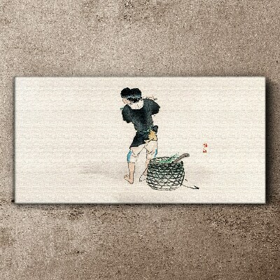 Vászonkép Fiú kosárral