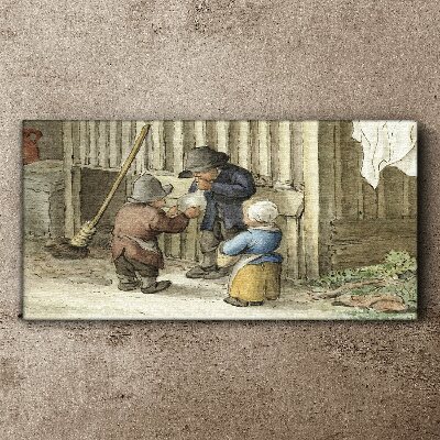 Vászonkép Gyerekek játszanak az istállóban