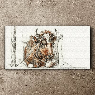 Vászonkép Egy békés tehén vidéki környezetben