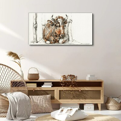 Vászonkép Egy békés tehén vidéki környezetben