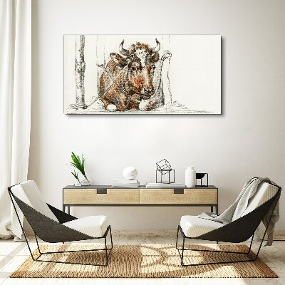 Vászonkép Egy békés tehén vidéki környezetben