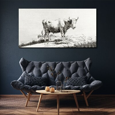 Vászonkép Fekete tehén a legelőn