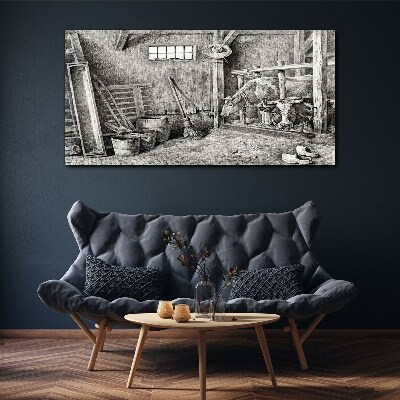 Vászonkép Karám tehenekkel és szerszámokkal