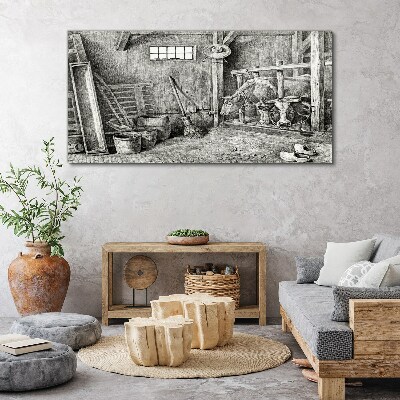 Vászonkép Karám tehenekkel és szerszámokkal