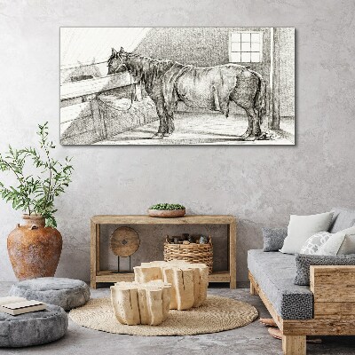 Vászonkép Nyugodt ló az istállóban