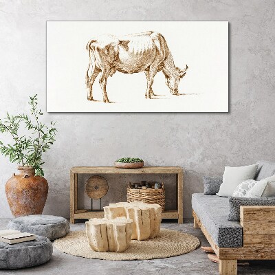 Vászonkép Tehén barna körvonalban