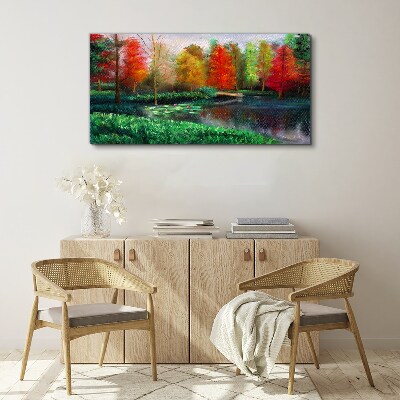 Vászonkép Őszi táj a tó partján