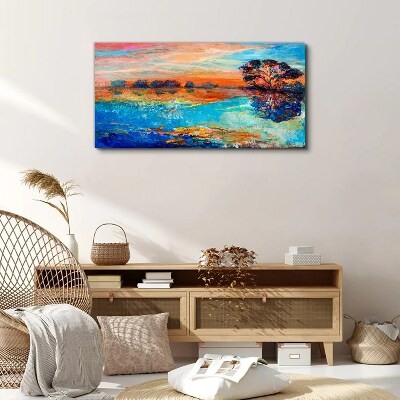 Vászonkép Naplemente a tó felett