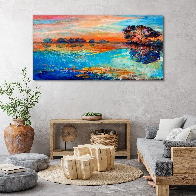 Vászonkép Naplemente a tó felett