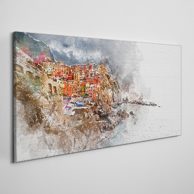 Vászonkép Színes város a tenger mellett