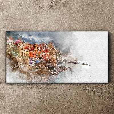 Vászonkép Színes város a tenger mellett