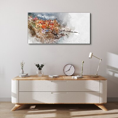 Vászonkép Színes város a tenger mellett