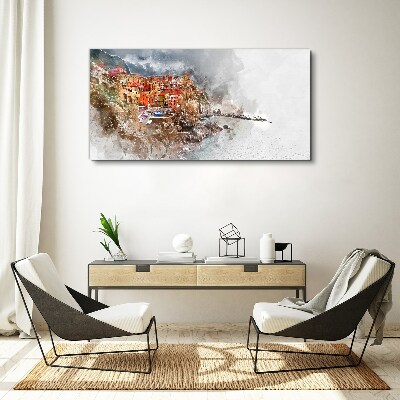 Vászonkép Színes város a tenger mellett