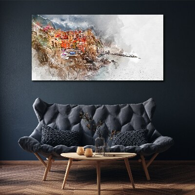 Vászonkép Színes város a tenger mellett