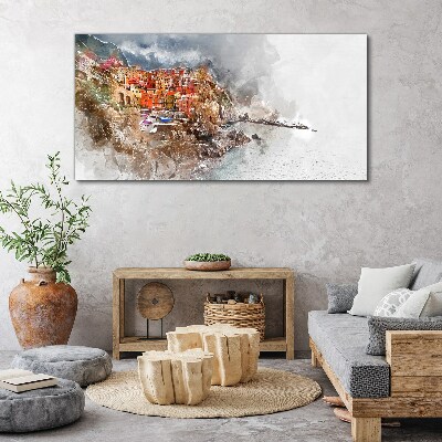 Vászonkép Színes város a tenger mellett