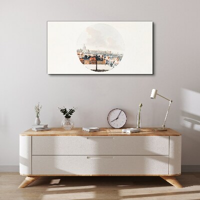 Vászonkép Városkép kör alakú kerettel