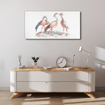 Vászonkép Három rózsaszín flamingó fehér alapon