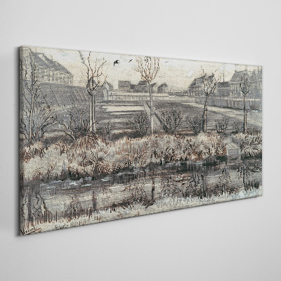 Vászonkép Kilátás a falura télen