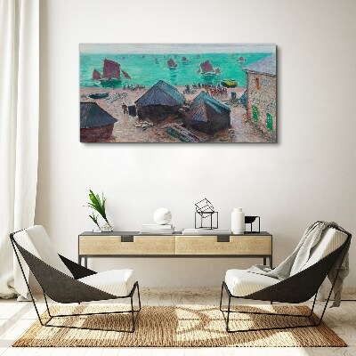 Vászonkép Tengerparti táj csónakokkal