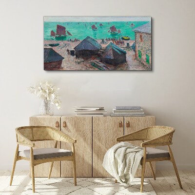 Vászonkép Tengerparti táj csónakokkal