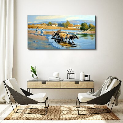 Vászonkép Vidéki táj ökrökkel