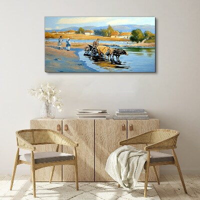 Vászonkép Vidéki táj ökrökkel