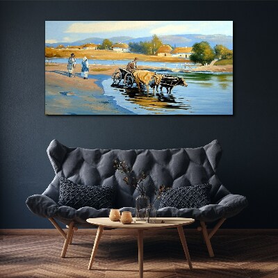 Vászonkép Vidéki táj ökrökkel