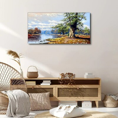 Vászonkép Nyugodt táj a folyó mellett