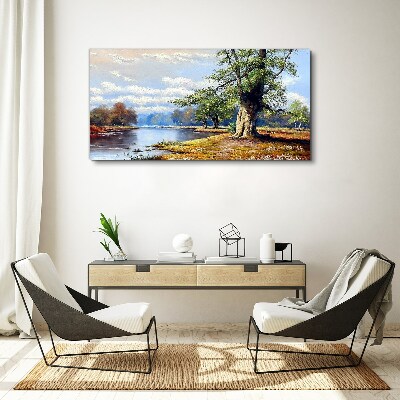 Vászonkép Nyugodt táj a folyó mellett