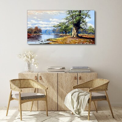 Vászonkép Nyugodt táj a folyó mellett