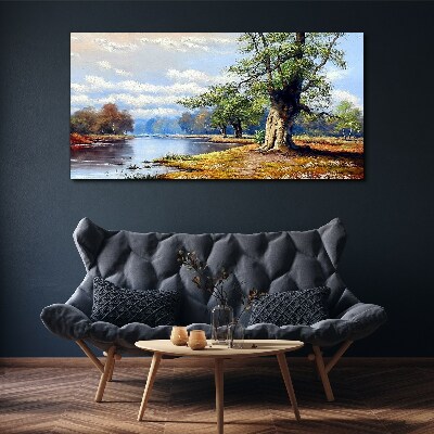 Vászonkép Nyugodt táj a folyó mellett