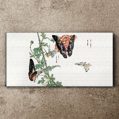 Vászonkép Pillangók a háttérben a virágok