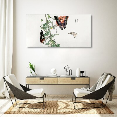 Vászonkép Pillangók a háttérben a virágok